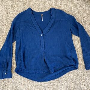 Free People Blue Textured Top
